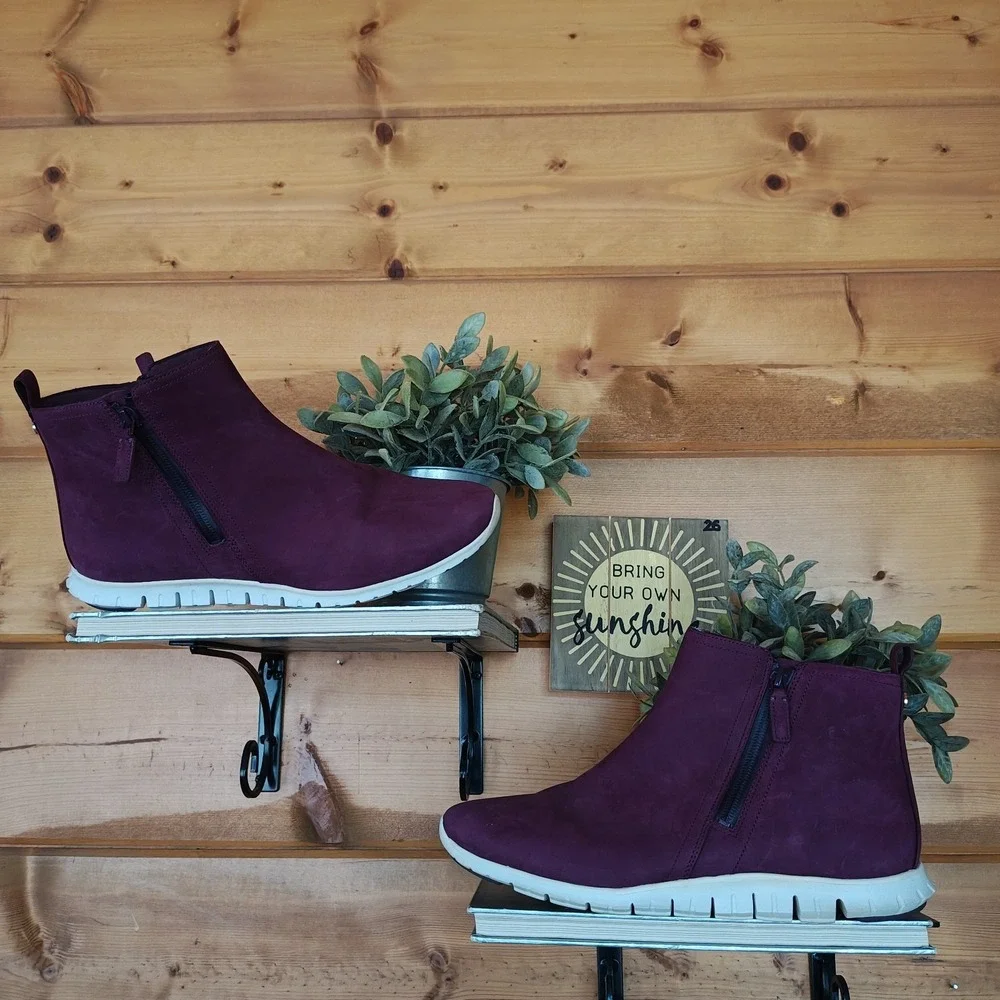Cole Haan Zerogrand Ankle Boots Waterproof Nubuck Leather Zip Burgundy Size 11B
